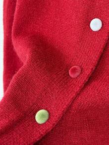 Áo khoác cardigan dệt kim cài nút tương phản màu đỏ cổ điển Wixra, áo không tay thêu hình ngựa dành cho giới trẻ. - Đỏ - Xem 6