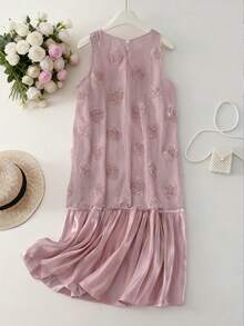 Đầm nữ dài đến đầu gối, kiểu dáng thường ngày, họa tiết hoa 3D dễ thương, màu hồng, thích hợp cho kỳ nghỉ xuân/hè. - Hồng - Xem 2