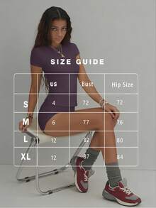 FWH Essential 2 Pieces Set, High-Waisted Tummy Control Shorts + Round Neck Top, Shaping Shorts With Hidden Pockets + Slim Fit T-Shirt Summer - Purple - View 5