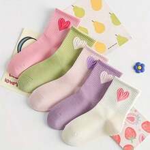 20 Pairs Cotton Children's Socks, Cute Heart Pattern, Versatile Mid-Calf Socks For Boys & Girls, Spring/Summer/Autumn - Multicolor - View 2