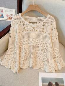 Áo kiểu Bohemian mùa hè dành cho nữ, khoét eo | Áo khoác ngoài dáng rộng có bèo nhún, thích hợp cho kỳ nghỉ, bãi biển và các lễ hội âm nhạc mùa hè. - Màu be - Xem 3