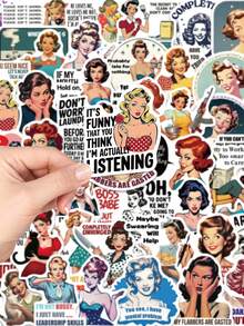 50pcs Retro Women's Quotes Sticker Creative Cool Decal For Diary Fridge Closet Wallet Backpack Envelope Label Magazine Decal Sticker DIY Gift (Not Easy To Fall Off) Stickers Scrapbook Supplies Stationery Funny Stickers - 1 Set - View 6