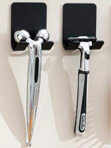 2 Shower Razor Holder Hooks Without Drilling, Black - A - View 5