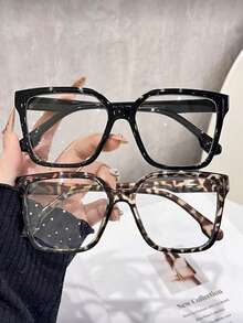 1/3 Pairs Women's Leopard Print Bohemian Style PC (Polycarbonate) Square Large Frame Transparent Glasses, Suitable For All Seasons - Multicolor - View 3