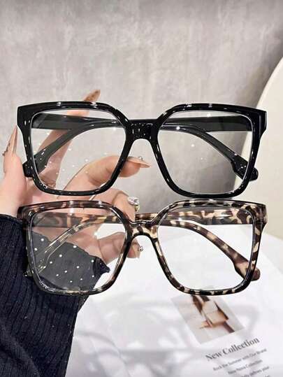 1/3 Cặp Kính Nữ Kiểu Bohemia Họa tiết da báo, gọng vuông lớn, chất liệu PC (Polycarbonate), trong suốt, phù hợp cho mọi mùa.