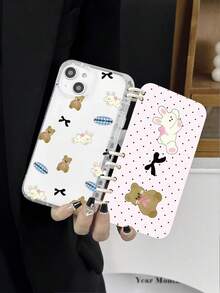 1pc Cute Rabbit & Bear Notebook Style Phone Case, Kawaii Pink Polka Dot Bow Book Cover, Thick Transparent TPU Anti-Drop Protective Case, Suitable For Daily Use Or Gift, Compatible With IPhone 11/12/13/14/15/16/16 Plus/17/17 Pro/17 Pro Max And Galaxy S24 Ultra/A25/A55 5G/S25 - Multicolor - View 3