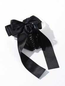 1个女士纯色双层蝴蝶结发夹，适合日常佩戴，夏季发饰，海滩度假发夹 - 黑色 - 查看 7