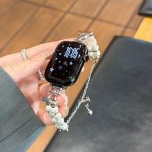 1条精美蝴蝶结金属表带，兼容表带，适用于38mm、40mm、41mm、42mm、44mm、45mm、46mm、49mm表径，兼容 Link系列、Ultra、S10、9/8/7/6/5/4/3/2/1、SE - 白色 - 查看 3