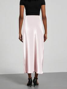 Se-Helo Women's Versatile Commuter Satin Elastic Waist Midi Skirt, Suitable For All Seasons, Petite Friendly Spring - Baby Pink - View 6