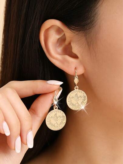 一对精致的硬币形耳环，女士珠宝耳环，新娘配饰，适合婚礼、正式场合和派对佩戴