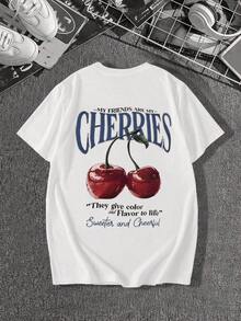 ZIVRE Manfinity Dauomo Men's T-Shirt With Round Neck And Cherry Fruit Print - Weiss - View 7
