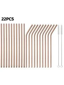 20支装可重复使用不锈钢吸管套装，金属直管和弯管，带清洁刷，适用于奶茶、咖啡和冰沙。 - 查看 16