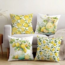 Bộ 4 vỏ gối chủ đề chanh, in một mặt, chất liệu nhung đào, kích thước 45*45/50*50/40*40CM, thích hợp cho ghế sofa vải hiện đại, trang trí nội thất, tiệc tùng, làm quà tặng. - Nhiều màu - Xem 3
