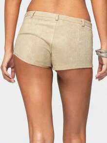 Women's Y2K Faux Suede Low Rise Shorts Lace Up Vintage Retro Hot Pants Summer Casual Festival Wear - 卡其色 - 查看 4