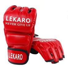 Lekaro 1 Pair Half-Finger Boxing Gloves, Fighting, MMA, Muay Thai, Karate, Combat Training Gloves, Black/White/Red Fighting Gloves - Multicolor - View 4