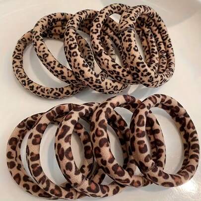 5/10/15pcs Set Women Fashion High Elastic Leopard Print Hair Scrunchies, Retro Ponytail Bun Holders, Versatile Daily All-Match Hair Accessories