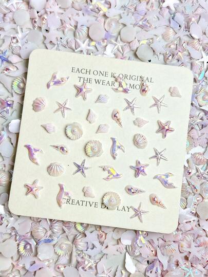 30Pcs Random Mixed ABS Aurora Mermaid Nail Charms Set - Starfish Shell Dolphin 3D Nail Art Accessories For Manicure DIY Craft Jewelry Making