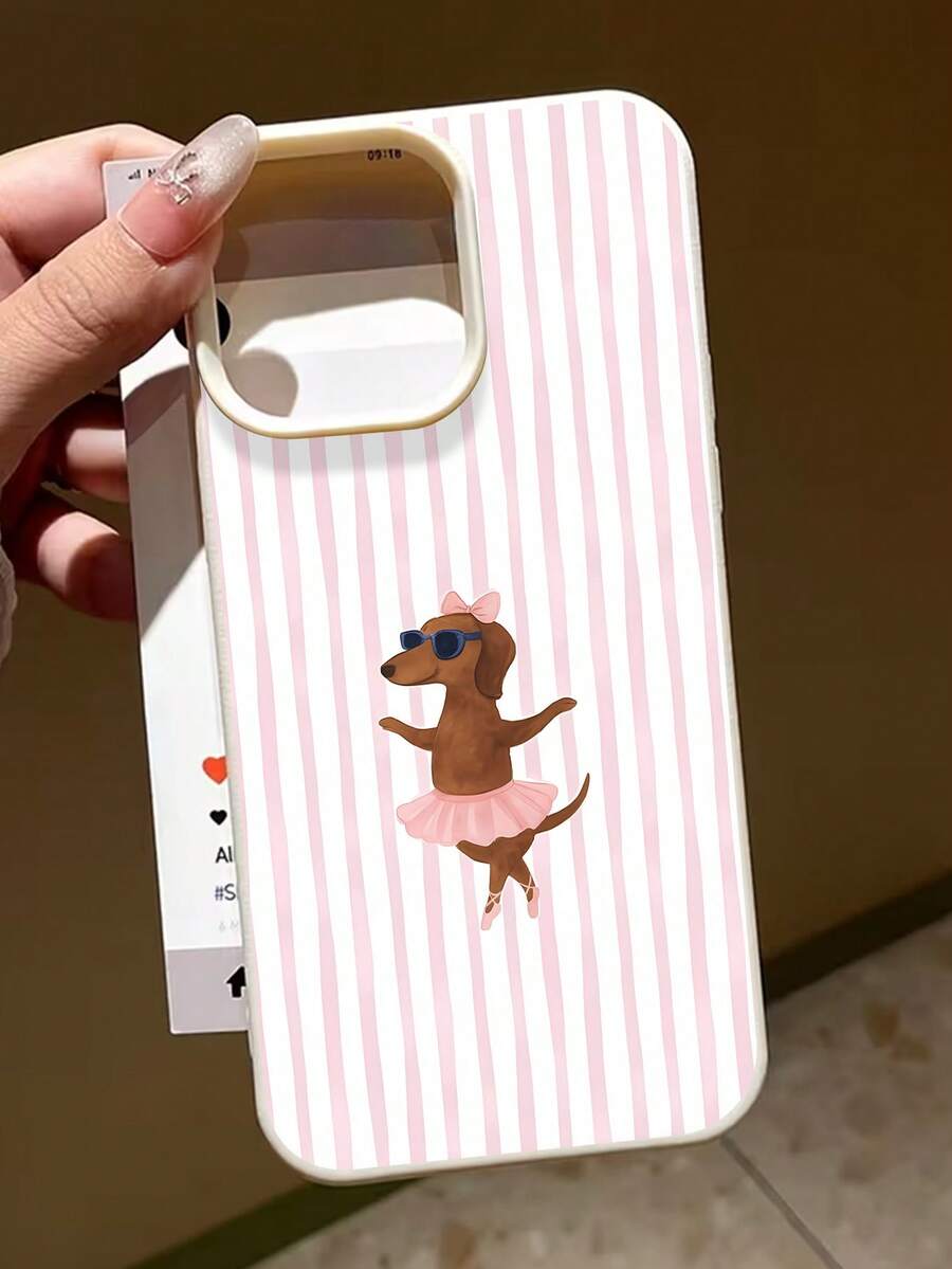1 Piece Sausage Dog Ballet Dancer Printed Design Phone Case For IPhone 17/16/15/14/13/12/11 Pro Max Shockproof Waterproof Phone Case Protective Case - Beige - View 1