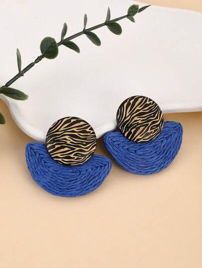 1 Pair Original Bohemian Style Paper Rope Woven Geometric Effect Earrings, Modern Design, Suitable For Travel, Vacation, Party, Afternoon Tea, Music Festival And Daily Wear