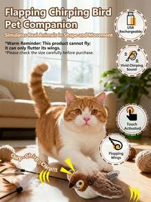 PETSIN Juguete para gatos con pájaro aleteable recargable por USB (sin vuelo), juguete interactivo activado por tacto para ejercitar gatos, perros pequeños y otras mascotas, diseño realista de pájaro - Marrón - Ver 5
