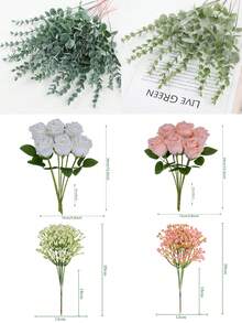 人造春季花束，玫瑰 + 滿天星混合花束，適用於婚禮裝飾、情人節、母親節桌花、新娘花束、亡靈節、畢業季、戶外客廳、求婚裝飾、家居裝飾 - 粉紅白色 - 查看 11