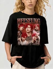 Heeseung Vintage T-Shirt, Retro Kpop Unisex T-Shirt - Svart - Visa 1