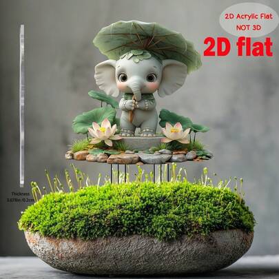 Cọc trang trí sân vườn hình voi sen 2D bằng acrylic - Trang trí ngoài trời sống động, thích hợp cho sân vườn và bãi cỏ, chất liệu nhựa bền, thiết kế ô dù cổ điển, quà tặng ngày lễ hoàn hảo, tượng voi, hình 2D phẳng