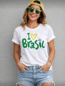 Women's T-Shirt Copa Brasil Women's I Love Brazil Stylish 2026 100% Cotton Short Sleeve Round Neck Summer Style - 白色 - 查看 1