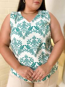 Plain Tank Top, Sleeveless Blouse, Plain Crepe Fabric, With 4 Buttons, Plus Size G1G2G3 46-52, Casual Women's - 66-B/綠色 - 查看 5