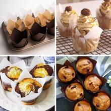 100/200 chiếc giấy lót bánh cupcake hình hoa tulip chống dầu mỡ, kích thước tiêu chuẩn, dùng để nướng bánh cupcake trong các dịp cưới hỏi, sinh nhật, kỷ niệm, tiệc tùng, Giáng sinh (Nâu, Màu tự nhiên, Trắng) - Xem 5