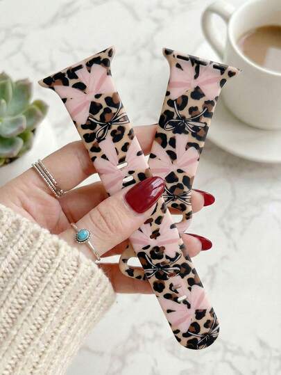 1pc Fashion Pink & White Leopard Print Silicone Watch Band, Suitable For Apple Watch 38mm 40mm 41mm 42mm 44mm 45mm 46mm 49mm, Unisex Silicone Strap, Compatible With Apple Watch Series Ultra 3/2/1 11 10 9 8 7 SE3 6 5 4 3 2 1, Casual Smart Watch Band, Stylish Silicone Watch Strap Accessory, Suitable For Daily Wear And Sports