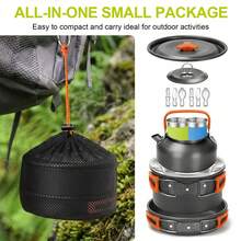 Camping Cooking Set, Camping Cookware For Outdoor Camping Travel Hiking , 14 Pieces Kitchenware Set Pots & Spoons Set Non-Stick Cookware Set, Aluminum Mess Kit With Frying Pan, Pot With Lid , Kettle Set And 2 Stainless Steel Plate, 2 Folding Cups And 2 Set Knives Fork  Spoons For Backpacking Picnic - 橘色 - 查看 2