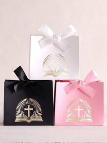 5pcs Colorful Satin Bow Decorated Elegant Wedding Candy Boxes | Joyful Wedding Guest Favor Boxes - Multicolor - View 2
