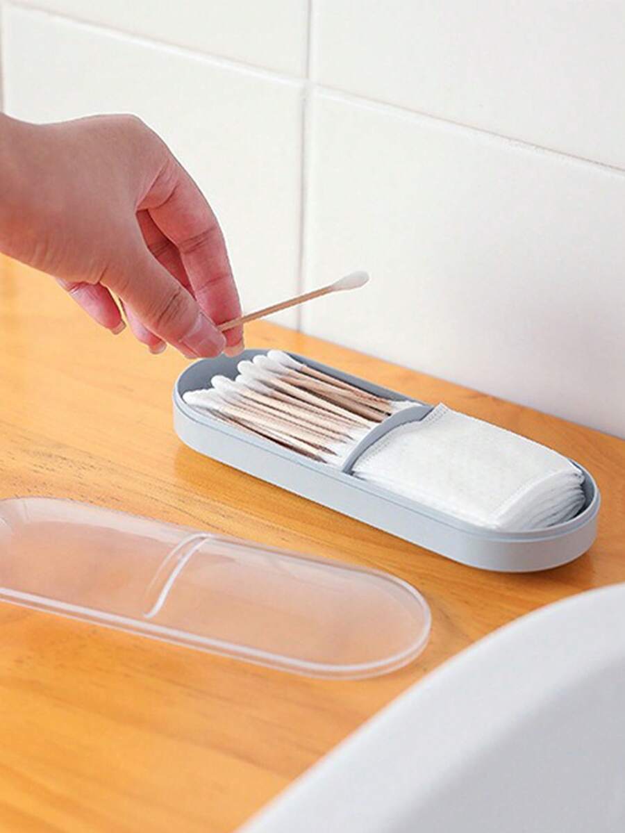 Boîte de rangement anti-poussière, boîte à compartiments transparente pour cotons-tiges, cure-dents, cosmétiques, simple et portable - Couche double - Voir 1