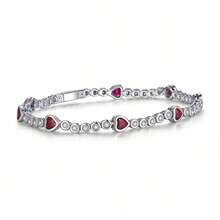 S925 Silver Shiny Red Heart CZ Chain Bracelet, Delicate Daily Wear, Minimalist Elegant Gift - Red and White - View 3