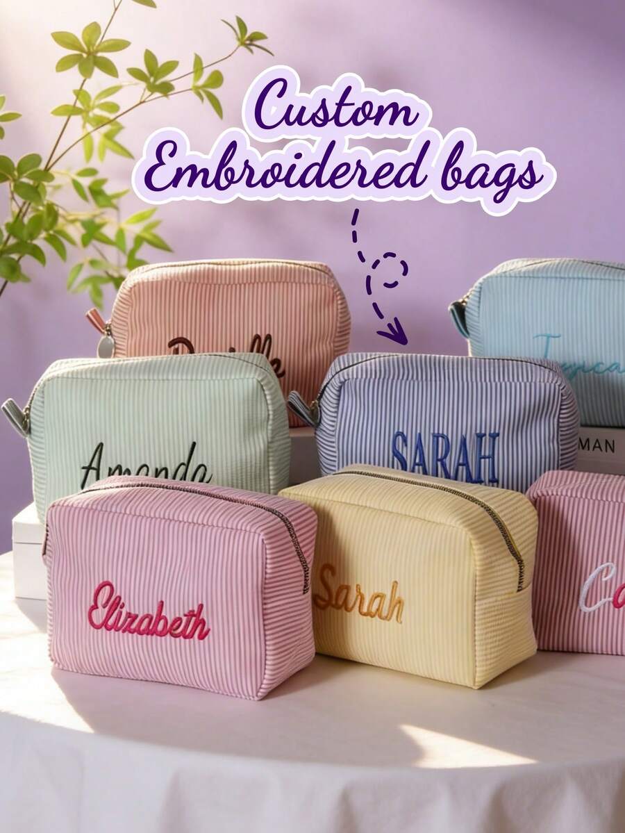 Bolsa organizadora de mochila con bordado personalizado, bolsa de tela para niños, bolsa de pañales, bolso de mano para niños, bolsa de viaje, con cierre de cremallera, artículos esenciales para bolsa de pañales, organizador de artículos de tocador o cosméticos, necesidades para bolsa de pañales para bebé, almacenamiento de pañales para bebé, útiles escolares, bolsa de maquillaje de gran capacidad, regalo de vuelta a la escuela, organizador de cosméticos, bolsa de aseo bordada, bolsa de maquillaje bordada, útiles escolares para niños y niñas - Multicolor - Ver 1
