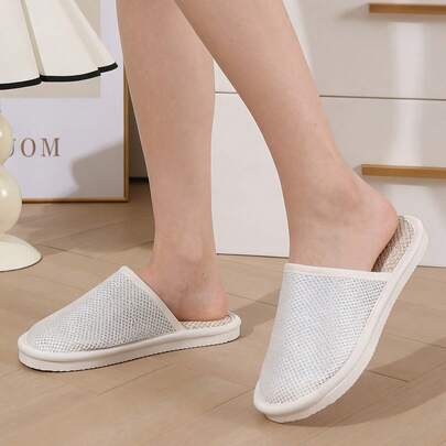 Women's New Linen Slippers, Comfortable & Quiet Indoor Slippers, Breathable Hollow-Out Upper, Bedroom Couple Slippers, Hotel Slippers
