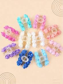 1 Piece Floral Rose Hair Claw Clips - Elegant Satin Flower Hair Clamps For Girls, Cute Decorative Hair Accessories For Wedding, Party, Daily Wear And Beach - 抓夾 - 查看 5