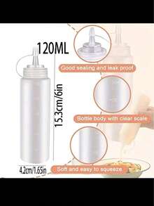 3pcs 4oz Squeeze Bottles With Plastic Caps And Measuring Cups, Rotatable Dispenser Containers Suitable For Ketchup, Tahini, BBQ Sauce, Salad Dressing, Olive Oil, Ideal For Restaurant Use - White - View 12