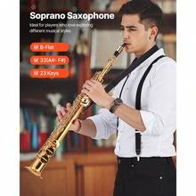 Straight Soprano Saxophone, B Flat, Brass Saxophone Beginner Kit With Carrying Case, Mouthpiece, Cleaning Cloth Rod, Gloves, Neck Strap, 23 Keys Soprano Sax Kit, For Beginners Students, Gold - Kèn saxophone soprano thẳng - Xem 2
