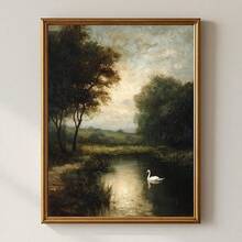 1 bức tranh phong cảnh rừng Thiên Nga cổ điển (có khung/không khung) in trên vải canvas, phong cách retro u ám, học thuật tối tăm, trang trí nhà nông thôn, nhà tranh cổ điển cho căn hộ, phòng khách, phòng ngủ, trang trí nhà hiện đại. - A - Xem 3