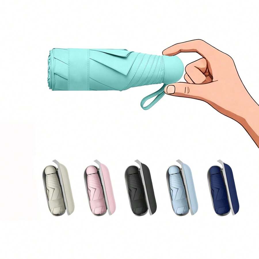 Mini Umbrella With Wallet Case, Compact UV Protection Lightweight Manual Open Umbrella Suitable For Women, Children And Men, Fits In Wallet Or Backpack - Green - View 1