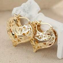 1 par de pendientes de aro elegantes y minimalistas con diseño de cruce hueco, accesorio diario unisex adecuado para fiestas y reuniones, regalo ideal para hombres y mujeres - Dorado - Ver 6