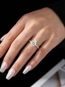 1 chiếc nhẫn kim cương và moissanite bốn chấu tối giản 1.0 carat, bạc sterling 925, sang trọng tinh tế, lý tưởng cho quà tặng đính hôn, cưới, sinh nhật hoặc kỷ niệm cho bạn thân. - Nhẫn Moissanite bốn chấu - 1ct - Xem 6