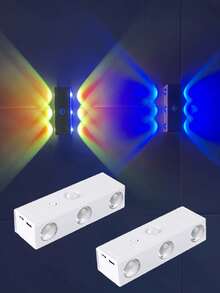 6 piezas Luces de pared LED con sensor de movimiento de ojo de gato, lámpara nocturna inalámbrica recargable por USB con 3 colores ajustables, adecuada para dormitorio, escalera, armario, baño - Lámpara de pared de ojo de gato de 6 LED - Ver 14