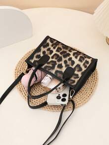Niche Design Fashionable Women's Handbag, Leopard Print Shoulder Bag, Casual Crossbody Tote - Multicolor - View 7
