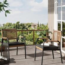 Conjunto de 2 Sillas de Mimbre para Patio con Cojines, Sillones de Ratán para Exteriores, Estructura de Metal para Todo Tipo de Clima, Cómodos Asientos para Jardín, Césped, Terraza, Porche, Balcón - 1 pieza - Negro - Ver 6