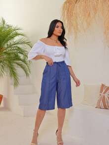 Women's Casual  Denim Bermuda Shorts - Fashionable Summer Style For Foreigners - 寶藍色 - 查看 7