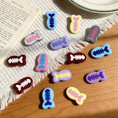 20/10个彩色多巴胺小鱼骨发夹，可爱卡通树脂甜美少女风鸭嘴夹，断发夹，侧梳刘海夹，爪夹，适合女性Y2K风格发夹、发饰、头饰、女士发饰、发针，随机款式