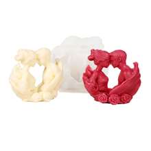 浪漫情侣硅胶模具 – 心形蜡烛/肥皂/树脂模具，适用于情人节、周年纪念日、婚礼礼物 – DIY 手工艺品制作，适用于软陶、石膏、环氧树脂等材料 – 1 个装 - 情侶 - 查看 5